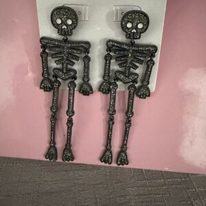 NEW Sugarfix by BaubleBar Bling Skeleton 3.5" Drop Dangle Earrings Halloween